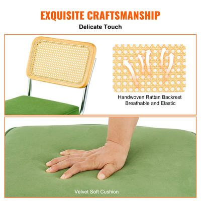 Καρέκλες Rattan VEVOR, Σετ 4, Μοντέρνα Καρέκλα Τραπεζαρίας Mid Century, Επενδυμένη Βελούδινη Καρέκλα Accent με Πλάτη Rattan, Ρετρό Καρέκλα Τραπεζαρίας Κουζίνας για Σαλόνι, Υπνοδωμάτιο, Αναγνωστήριο, Γραφείο, Πράσινο