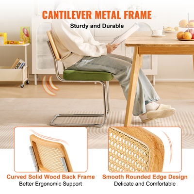 Καρέκλες Rattan VEVOR, Σετ 4, Μοντέρνα Καρέκλα Τραπεζαρίας Mid Century, Επενδυμένη Βελούδινη Καρέκλα Accent με Πλάτη Rattan, Ρετρό Καρέκλα Τραπεζαρίας Κουζίνας για Σαλόνι, Υπνοδωμάτιο, Αναγνωστήριο, Γραφείο, Πράσινο