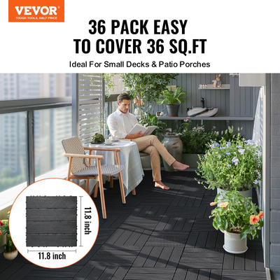 VEVOR Interlocking Deck Tiles 36 Pack 12&quot;x12&quot; Plastic for Orch Dark Grey