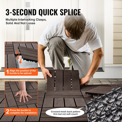 VEVOR Interlocking Deck Tiles Plastic Wood 27 Pack 12&quot;x12&quot; Αδιάβροχο για Βεράντα