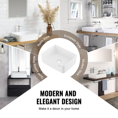 VEVOR Μοντέρνος Κεραμικός Νεροχύτης Μπάνιου 16&quot; x 12&quot; Πάγκος Νεροχύτης Μπάνιου Λευκός