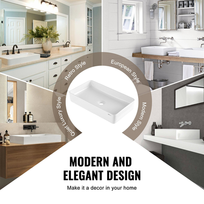 VEVOR Μοντέρνος Κεραμικός Νεροχύτης Μπάνιου 24&quot;x13,8&quot; Πάγκος Νεροχύτης Μπάνιου Λευκός