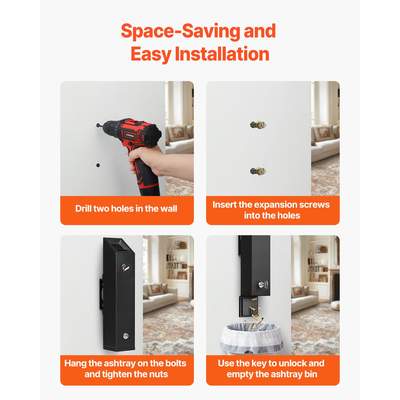 VEVOR Υποδοχή αποτσίγαρου από ανοξείδωτο ατσάλι Επιτοίχια απόρριψη πισινών Μαύρο