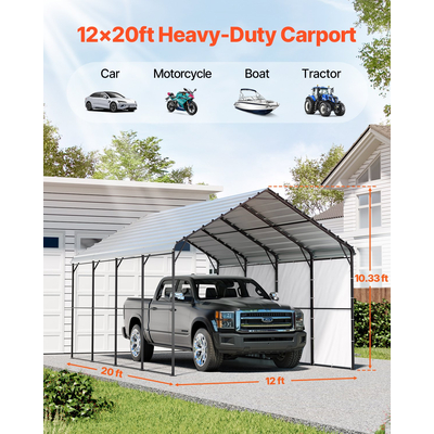 VEVOR 12&#039; x 20&#039; Metal Carport Heavy Duty Υπαίθριο Καταφύγιο Αυτοκινήτων Γκαράζ για Σκάφη