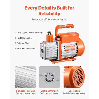 VEVOR 4.5 CFM HVAC Μονοβάθμιο Περιστροφικό πτερύγιο αντλία κενού και κιτ μετρητή πολλαπλής