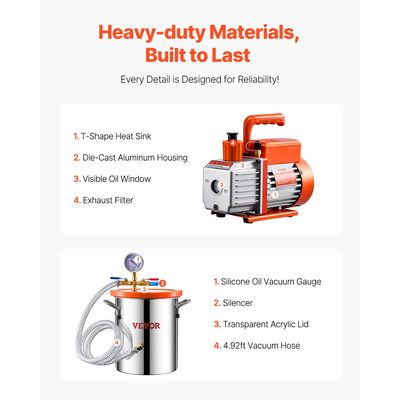 Κιτ θαλάμου απαέρωσης VEVOR 1,5 γαλονιού θαλάμου κενού 3,5 CFM μονοβάθμιας αντλίας