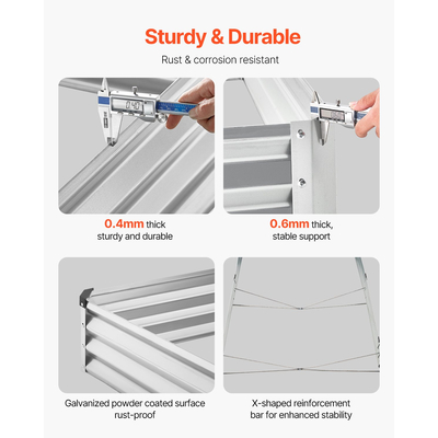 VEVOR Μεταλλικό Υπερυψωμένο Κρεβάτι Κήπου 12x4x1 ft Υπαίθριο Γαλβανισμένο Ασημί κουτί φυτευτήρων