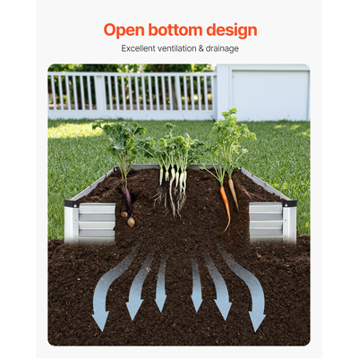 VEVOR Μεταλλικό Υπερυψωμένο Κρεβάτι Κήπου 12x4x1 ft Υπαίθριο Γαλβανισμένο Ασημί κουτί φυτευτήρων