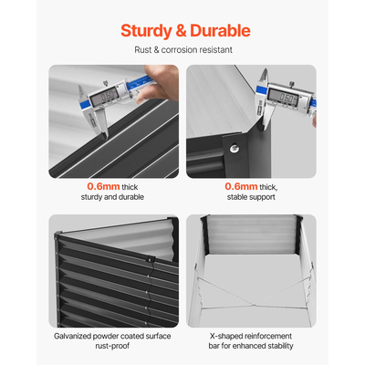 VEVOR Μεταλλικό Υπερυψωμένο Κρεβάτι Κήπου 6x3x1,5 ποδιών Γαλβανισμένο εξωτερικό κουτί φυτευτής σκούρο γκρι