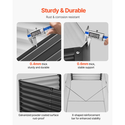 VEVOR Μεταλλικό υπερυψωμένο κρεβάτι κήπου 6x3x2ft εξωτερικό γαλβανισμένο κουτί φυτευτής σκούρο γκρι