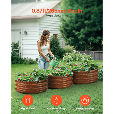 VEVOR Μεταλλικό Υπερυψωμένο Κρεβάτι Κήπου 2x1 ft 3 τμχ Γαλβανισμένο Ξύλο Γαλβανισμένου εξωτερικού χώρου