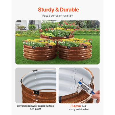 VEVOR Μεταλλικό Υπερυψωμένο Κρεβάτι Κήπου 2x1 ft 3 τμχ Γαλβανισμένο Ξύλο Γαλβανισμένου εξωτερικού χώρου