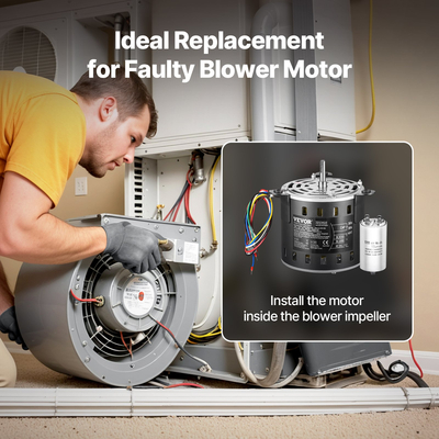 VEVOR 1/3HP Furnace Blower Motor 220V 1.95A 1250RPM 3-Speed ​​15μF/450V Capacitor