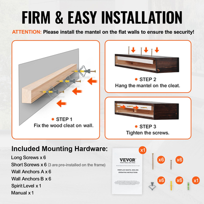 VEVOR Τζάκι Ξύλινο Ράφι Πλωτό Ρουστίκ Καπάκι Τζάκι 48&quot; Καφέ