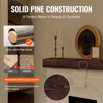 VEVOR Τζάκι Ξύλινο Ράφι Πλωτό Ρουστίκ Καπάκι Τζάκι 60" Καφέ