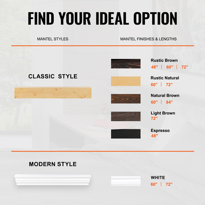 VEVOR Τζάκι Ξύλινο Ράφι Πλωτό Ρουστίκ Τζάκι Επάνω 60&quot; Φυσικό