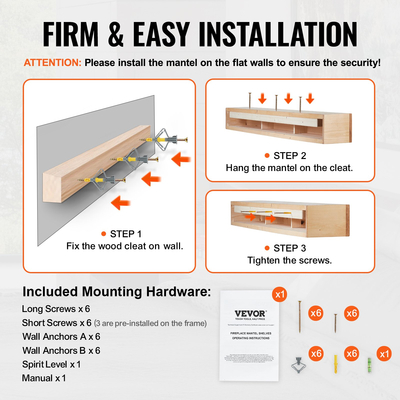 VEVOR Τζάκι Ξύλινο Ράφι Πλωτό Ρουστίκ Τζάκι Επάνω 72&quot; Φυσικό