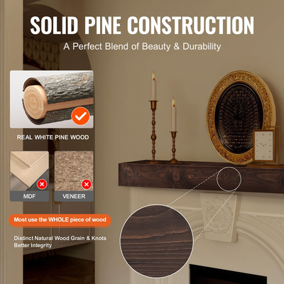 VEVOR Τζάκι Mantel Wood Shelf Floating Rustic Mantel Shelf 72&quot; Ανοιχτό καφέ