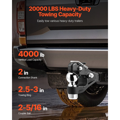 Γάντζος δέκτη VEVOR Pintle Hitch 2" για δαχτυλίδι Lunette 2,5 έως 3 ιντσών 20000 λίβρες