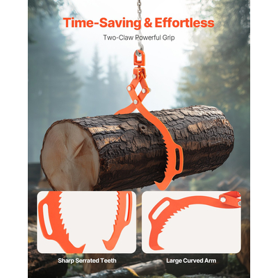 VEVOR 28 ιντσών λαβίδα ανύψωσης κορμών με 2 νύχια από συμπαγή χάλυβα κούτσουρο με περιστρεφόμενο ανυψωτικό κορμών