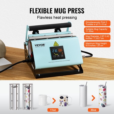 VEVOR 2 σε 1 Μηχάνημα Θερμότητας για Ποτήρια και Καπέλο Μηχανή Θερμότητας για Καπέλα Κούπες