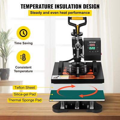 Μηχανή Τύπου θερμότητας, 10με 25Εκτυπωτής μεταφοράς εξάχνωσης κοχύλι 2με επικάλυψη τεφλόν, ψηφιακός ακριβής έλεγχος θερμότητας, πιεστικό για καπάκι καπέλου μπλουζών