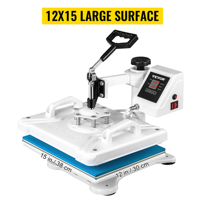 VEVOR Heat Press 12 X 15 Inch 5 in 1 Heat Press Machine 1250W Heat Press Swing Away White Heat Press T-Shirt Printer Sublimation Transfer 360 μοιρών Περιστροφή για καπέλο και μπλουζάκια παπούτσια DIY