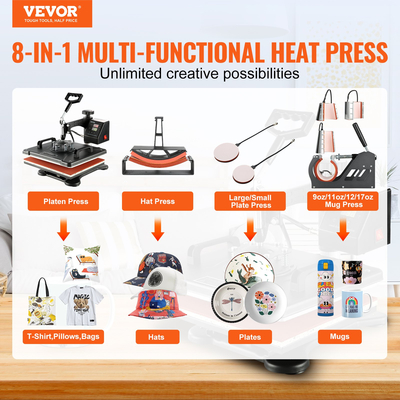 VEVOR Heat Press 8 in 1 Heat Press Machine 38x30cm T-shirt Press Mug Printing Machine Multifuctional Heat Transfer Machine for T-shirt Mug Hat Plate Printing Printing