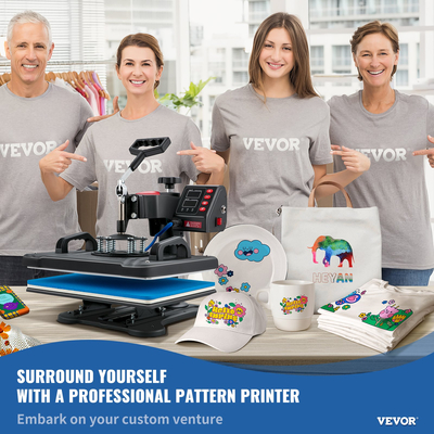 VEVOR Heat Press, 5 σε 1 Heat Press Machine 12x15, εκτυπωτής μεταφοράς εξάχνωσης Clamshell, γρήγορη θέρμανση, ψηφιακός ακριβής έλεγχος θερμοκρασίας, βινυλίου θερμότητας για T-Shirt Plate Mug Cup, 1250W