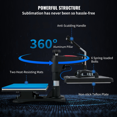 VEVOR Heat Press, 5 σε 1 Heat Press Machine 12x15, εκτυπωτής μεταφοράς εξάχνωσης Clamshell, γρήγορη θέρμανση, ψηφιακός ακριβής έλεγχος θερμοκρασίας, βινυλίου θερμότητας για T-Shirt Plate Mug Cup, 1250W