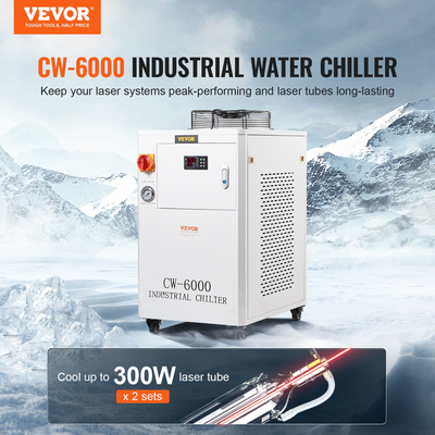 VEVOR Industrial Water Chiller CW6000, Σύστημα ψύξης νερού 1500W με συμπιεστή, χωρητικότητα δεξαμενής νερού 15L, Μέγιστος ρυθμός ροής 65L/min, για μηχανή ψύξης μηχανής χάραξης λέιζερ CO2