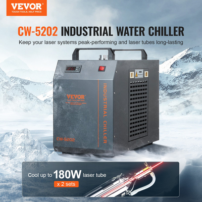 VEVOR Industrial Water Chiller, CW-5202, Σύστημα Ψύξης Ψύκτη Νερού με Ενσωματωμένο Συμπιεστή, Χωρητικότητα δοχείου νερού 7L, 18L/min Μέγ. Ρυθμός ροής, για μηχανή ψύξης μηχανής χάραξης λέιζερ CO2
