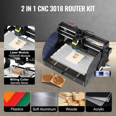 Μηχανή χάραξης VEVOR 300×180×45 mm CNC Router CNC 3018 Pro 15W Laser Engraver GRBL Control 3 Axis Laser Engraving Machine, with Offline Controller, για σκάλισμα πλαστικού, ακρυλικού, PVC, ξύλου