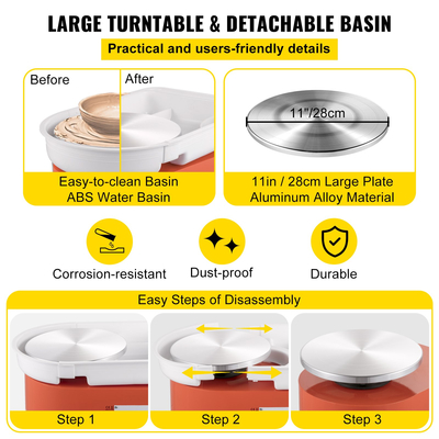 VEVOR Pottery Wheel 11in 0-300 RPM Κεραμικός τροχός, Μηχάνημα διαμόρφωσης ρυθμιζόμενης ταχύτητας 350W με εργαλεία γλυπτικής και ποδιά, αποσπώμενος έλεγχος πεντάλ ποδιών λεκάνης για έργα τέχνης τέχνης και DIY Πορτοκαλί στο σπίτι