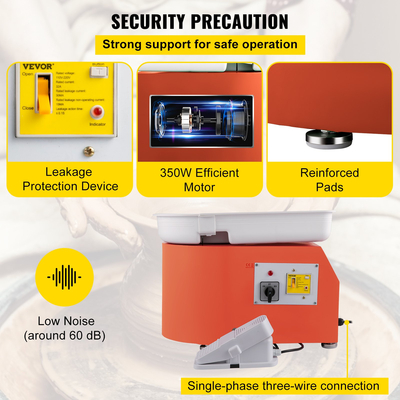 VEVOR Pottery Wheel 11in 0-300 RPM Κεραμικός τροχός, Μηχάνημα διαμόρφωσης ρυθμιζόμενης ταχύτητας 350W με εργαλεία γλυπτικής και ποδιά, αποσπώμενος έλεγχος πεντάλ ποδιών λεκάνης για έργα τέχνης τέχνης και DIY Πορτοκαλί στο σπίτι