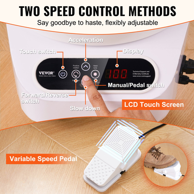 VEVOR Pottery Wheel 11in Ceramic Wheel Foot Pedal Screen Touch 450W 3 Legs White