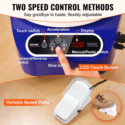 VEVOR Pottery Wheel 11in Ceramic Wheel Foot Pedal Screen Touch 450W 3 Legs Blue