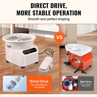 VEVOR Pottery Wheel 11in Κεραμική ποδιά οθόνης αφής πεντάλ τροχού 450W Λευκή