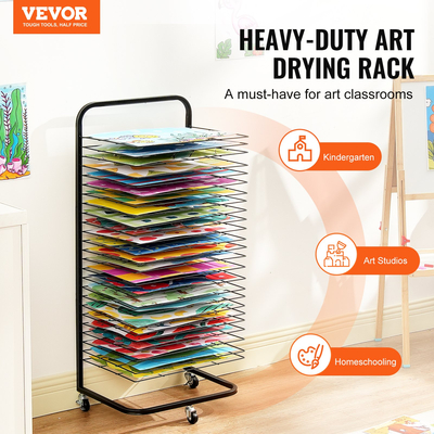 VEVOR Art Drying Rack 25 Removable Shelves Paint Drying Rack with Wheels Black