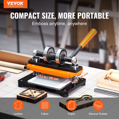 Δερμάτινη μηχανή κοπής VEVOR, 7,1 x 3,9 σε ανάγλυφη πλάκα χειροκίνητη μήτρα κοπής, 0,47 σε μηχανή κοπής πίεσης δερμάτινη ανάγλυφη μηχανή, Μηχάνημα κοπής διπλών αξόνων οδηγού για διάφορα υλικά