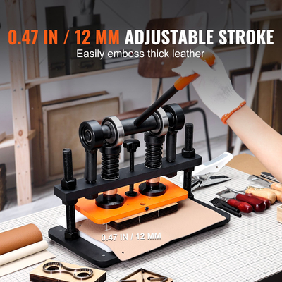 Δερμάτινη μηχανή κοπής VEVOR, 10,2 x 4,7 σε ανάγλυφη πλάκα χειροκίνητη μήτρα κοπής, 0,47 σε μηχανή κοπής πίεσης δερμάτινη ανάγλυφη μηχανή, μηχανή κοπής διπλού οδηγού άξονων για διάφορα υλικά