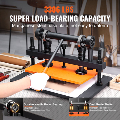 Δερμάτινη μηχανή κοπής VEVOR, 14,2 x 10,2 σε ανάγλυφη πλάκα χειροκίνητη μήτρα κοπής, 0,47 σε μηχανή κοπής υπό πίεση Δερμάτινη κοπή, Μηχάνημα κοπής διπλών αξόνων οδηγού για διάφορα υλικά