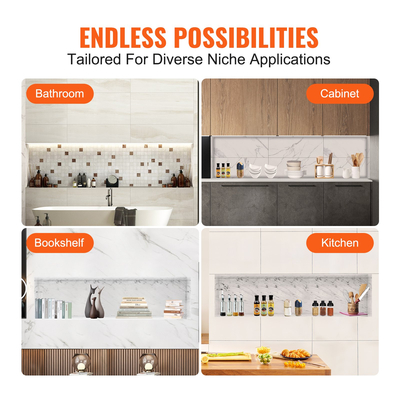 VEVOR ντουζιέρα έτοιμη για πλακάκια 40,64 x 127 cm, μονό ράφι οργάνωσης, τετράγωνες γωνίες επιτοίχια εσοχή, σφραγισμένη προστασία μοντέρνα θέση αποθήκευσης σαπουνιού για μπάνιο ντους, μαύρο