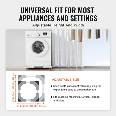 Μίνι βάση ψυγείου VEVOR Βάση πλυντηρίου γενικής χρήσης, Ρυθμιζόμενη βάση ψυγείου με λείες ρόδες, Βάση πλυντηρίου ρούχων Βάση πολλαπλών λειτουργιών για πλυντήριο και στεγνωτήριο, 381-615 mm πλάτος επεκτάσιμη