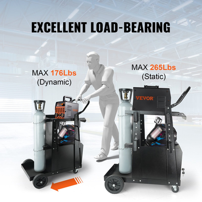 Καρότσι συγκόλλησης VEVOR, 2-επιπέδων καροτσάκι βαρέως τύπου με αντικλεπτικό ντουλάπι που κλειδώνει, χωρητικότητα βάρους 265 LBS, περιστρεφόμενοι τροχοί 360°, αλυσίδες ασφαλείας αποθήκευσης δεξαμενής, ντουλάπι συγκόλλησης για TIG, ARC, κόφτης πλάσματος