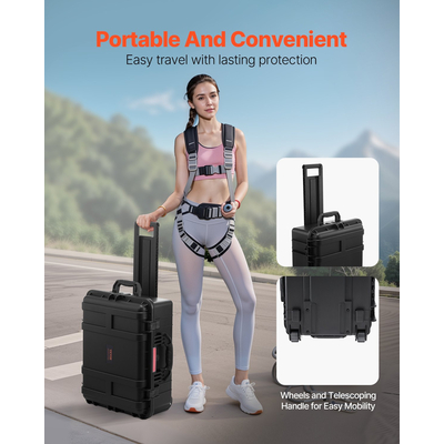 VEVOR 2.5 Cu.ft Αδιάβροχη σκληρή θήκη κυλιόμενες ρόδες &amp; αναδιπλούμενη λαβή μαύρη