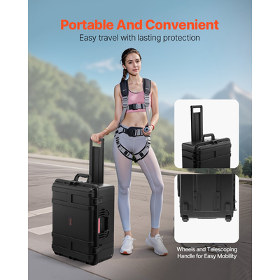 VEVOR 3.5 Cu.ft Αδιάβροχη σκληρή θήκη κυλιόμενες ρόδες &amp; ανασυρόμενη λαβή μαύρη