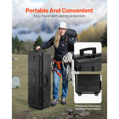 Αδιάβροχη σκληρή θήκη VEVOR 5.5 Cu.ft με 3 λαβές Μαύρη θήκη μεγάλης χωρητικότητας