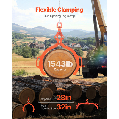 VEVOR 32 ιντσών λαβίδα ανύψωσης κορμών 2 λαβών από συμπαγή χάλυβα κούτσουρο με περιστρεφόμενα εργαλεία κορμού