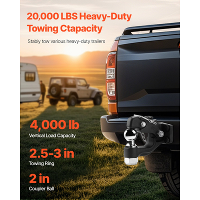 VEVOR Pintle Hitch Combination 2" Hitch Ball for 2,5"-3" Lunette Ring 20000 lbs